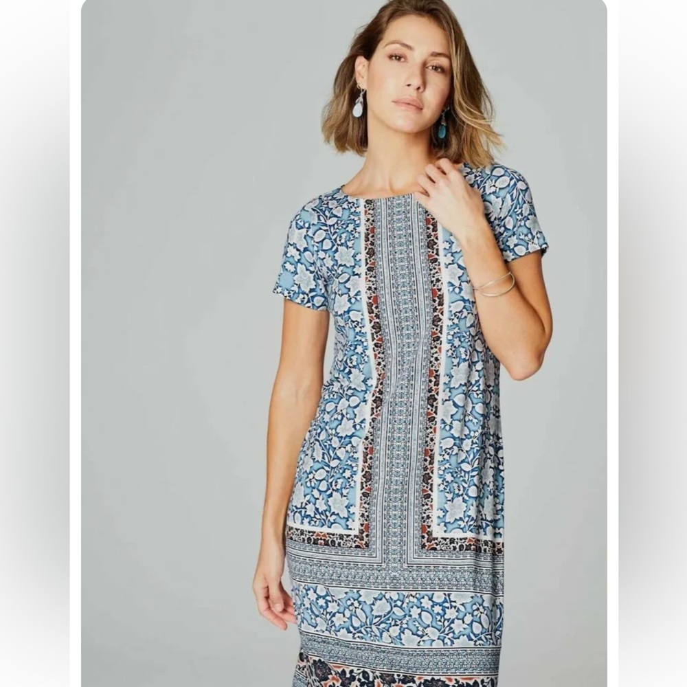 J. Jill Mixed-Print A-Line Knit Dress Size M